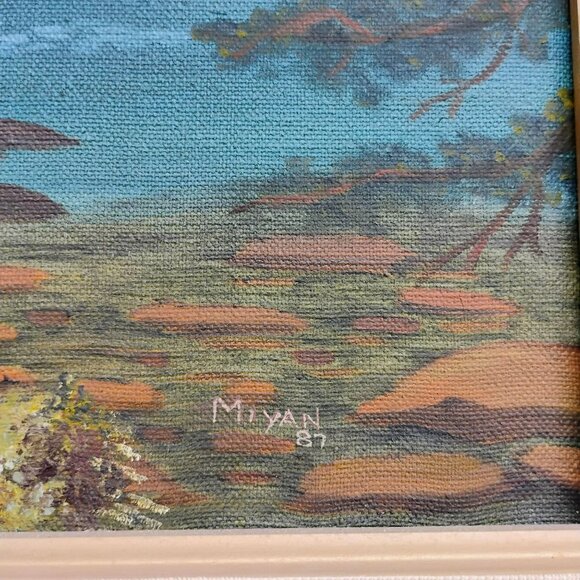 Vintage Framed Oil Painting Western Mountain Landscape & Lake Signed Miyan 1987 - Picture 2 of 9